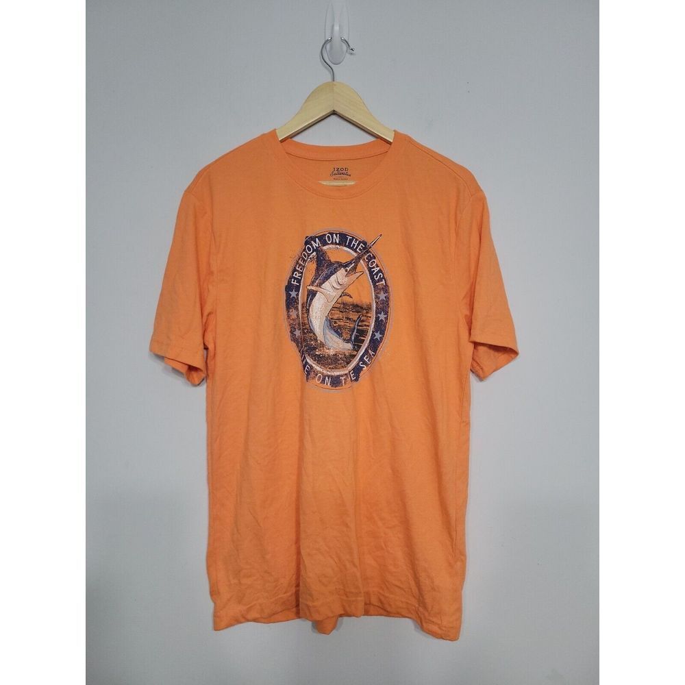 Izod Saltwater Men's T-Shirt Size Medium Orange Swordfish‎ Shortsleeve